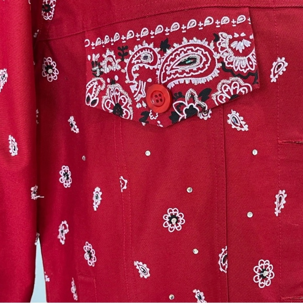Quacker Factory red bandanna paisley pattern western with crystals size small - Picture 6 of 7